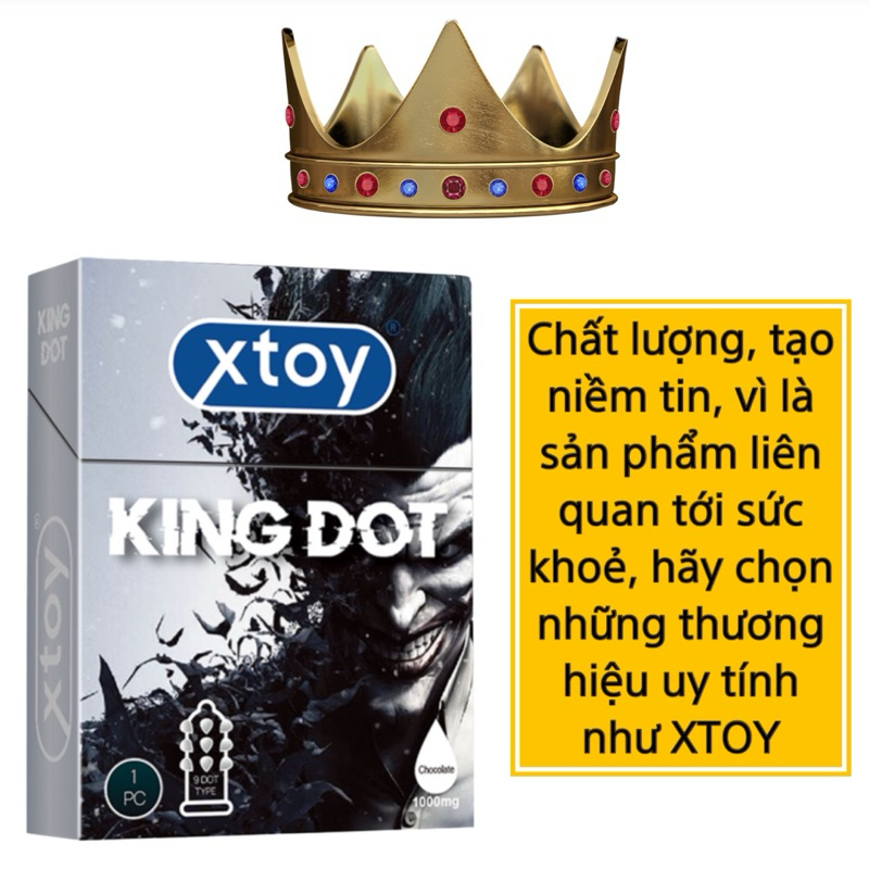 Bao cao su bi XTOY KING DOT 9 bi to, siêu gân gai, nhiều gel bôi trơn, hương chocolate, bcs gai bi