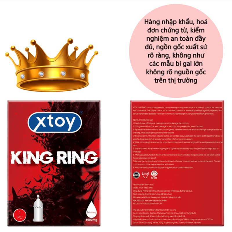 Bao cao su gai XTOY KING RING gai lớn, bcs siêu bi gai, nhiều gel, tăng khoái cảm, hương dâu