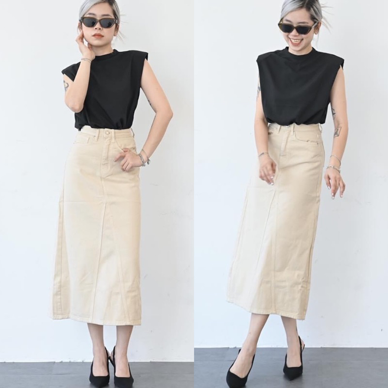 Chân Váy Jean Midi Dáng Chữ A Jean Cotton Xuất Xịn