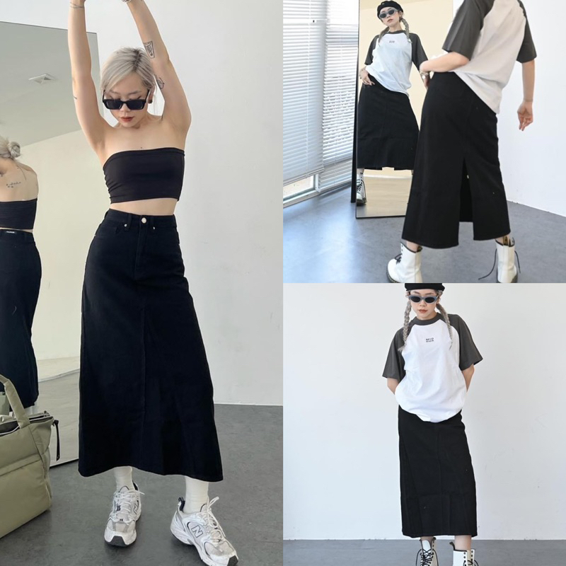 Chân Váy Jean Midi Dáng Chữ A Jean Cotton Xuất Xịn