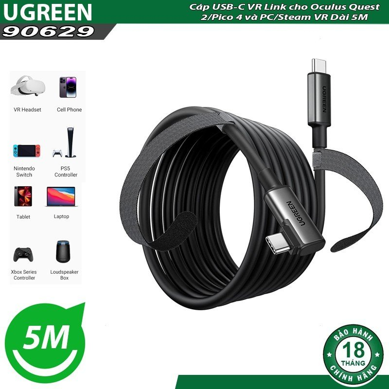 Cáp USB Type-C to Type-C bẻ góc 90 độ dài 5M tốc độ 5Gbps Ugreen 90629 cao cấp