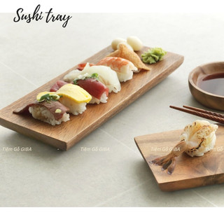 Dĩa gỗ đựng sushi đựng bánh Khay gỗ tối màu decor đựng đồ ăn phụ kiện chụp ảnh sản phẩm - Giba