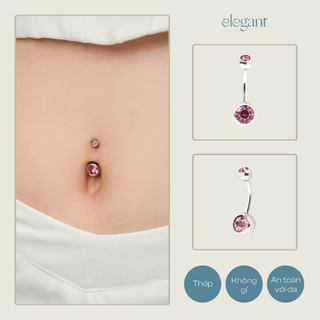 Khuyên rốn đá màu garnet belly round elegant