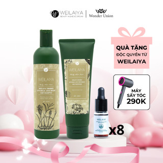 Bộ sản phẩm dầu gội dầu xả thảo dược gừng hà thủ ô và Tinh dầu dưỡng Weilaiya ngăn rụng và kích thích mọc tóc cho da khô