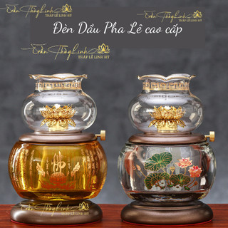 Đèn dầu pha lê để ban thờ, khắc kính tâm, khắc hoa sen, đèn dầu để ban thờ phật, ban thần tài