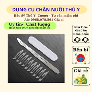 Dao thiến heo, dao thiến lợn con, cán dao và vỉ 10 lưỡi dao
