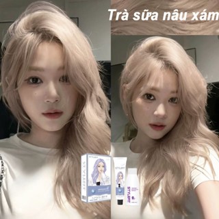  Thuốc nhuộm tóc nâu tây Trà sữa nâu xám gửi một bộ dụng cụ nhuộm tóc đầy đủ💖 dầu xả,Trích xuất tinh chất thảo dược 