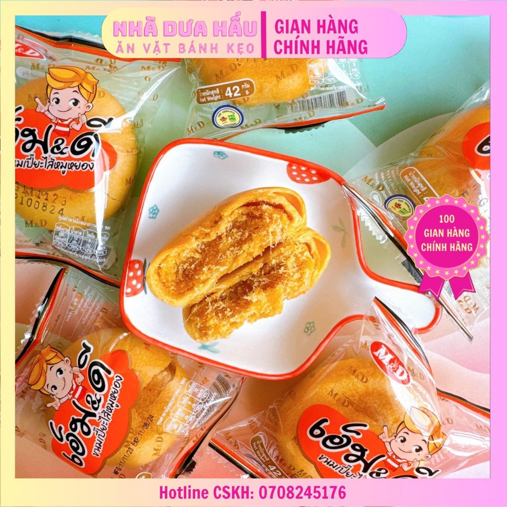 Combo 5 cái bánh chà bông gà jambon trứng muối M&amp;D Thái Lan cái 42gam