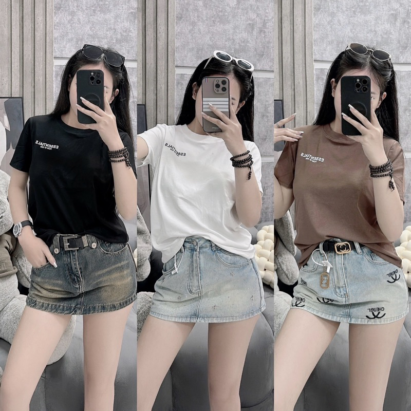 Áo phông dáng vừa in chữ ESS, Áo thun nữ cổ tròn ngắn tay AT6553 - NhiNhi Shop