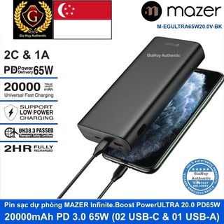 Pin sạc dự phòng mazer m-egultra65w20.0v-bk infinite.boost powerultra 20000mah pd 65w 2c-1a - hàng chính hãng uỷ quyền