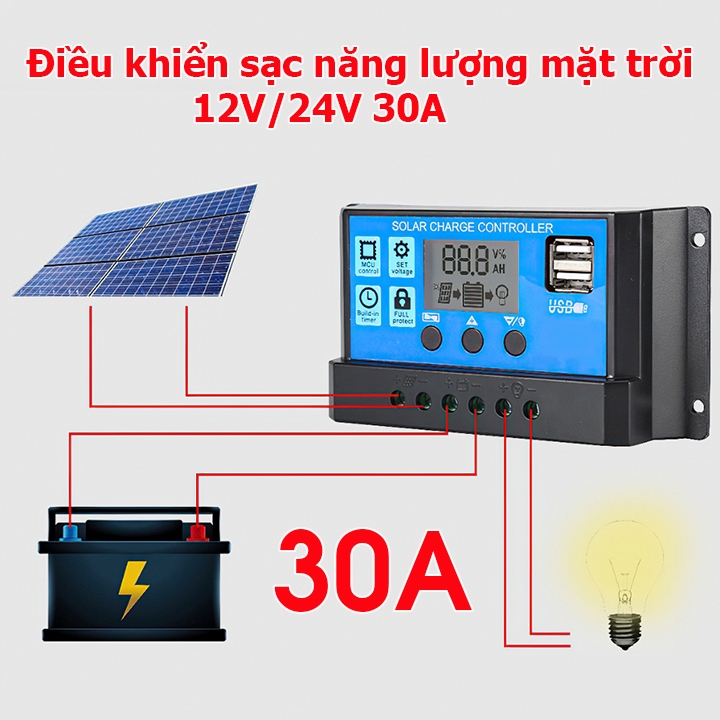 Bộ điều khiển sạc năng lượng mặt trời PWm 30A 12v 24v