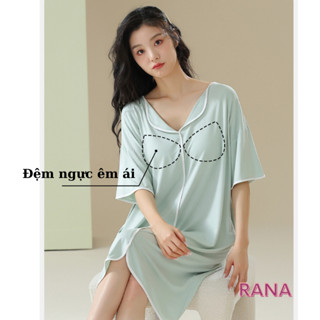 Váy suông đầm suông RaNa có sẵn đệm ngực cho nữ váy mẹ bầu bỉm sữa mẫu mới sang chảnh mặc nhà mặc ngủ mặc ra ngoài