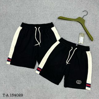  Quần Short Nam Gu Chì Thêu Logo Phối Màu Ba Sọc Ngang - Quần Đùi Nam Gu Chì Đen Thêu Logo Phối Màu Cực Chất