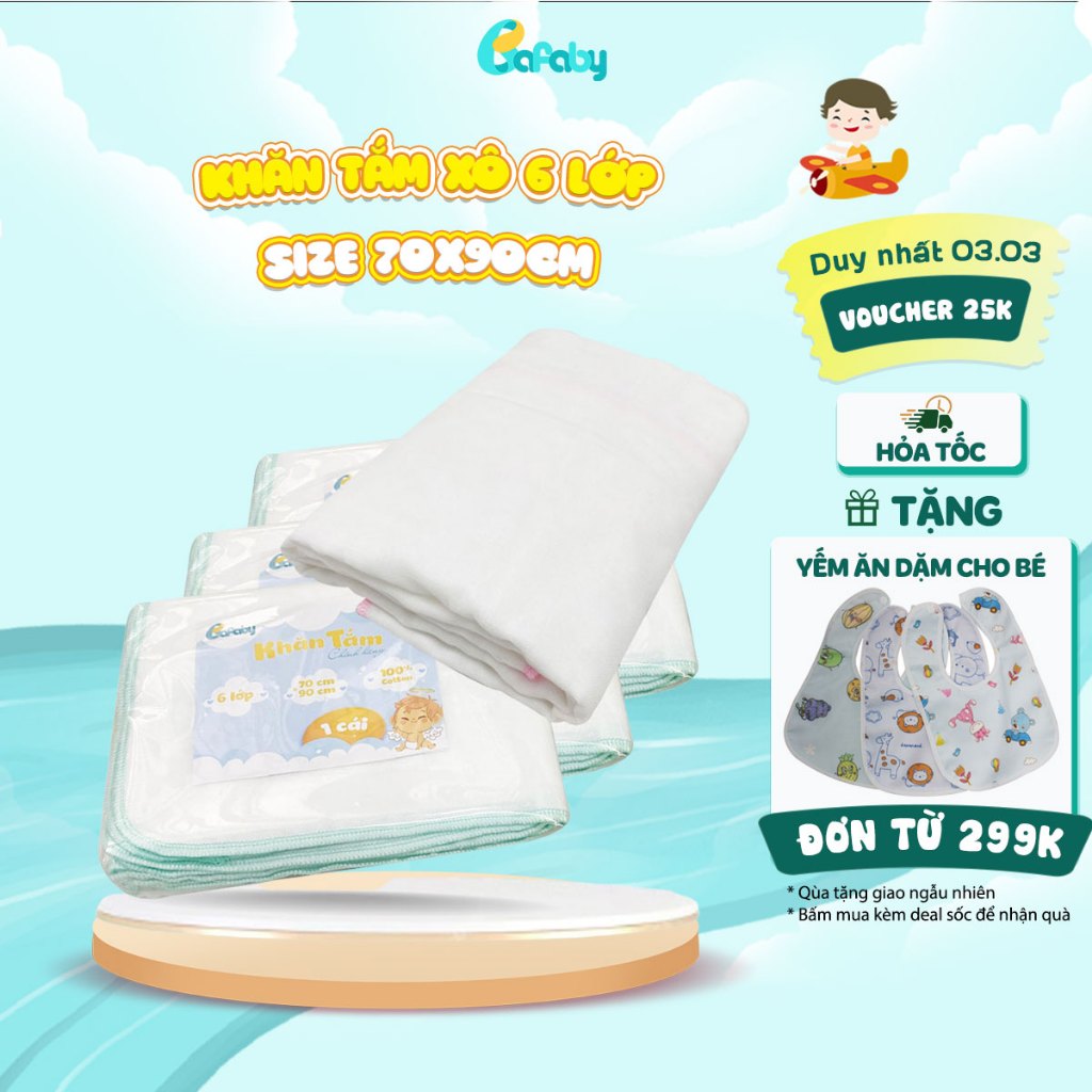 Khăn Tắm Xô 6 Lớp 70x90cm BAFABY Vải Cotton Mềm Mại, Thoáng Khí Bo Viền Chắc Chắn Cho Bé 340