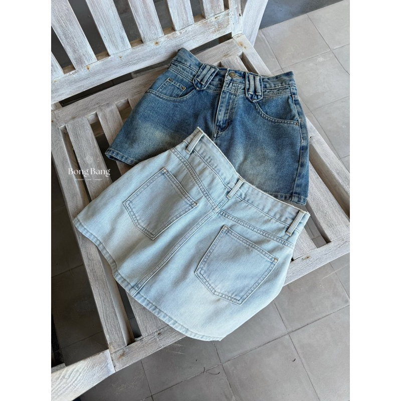 Quần jeans giả váy xanh loang QCCc