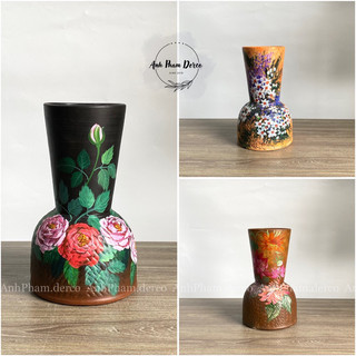 Lọ hoa sơn mài dáng đầm cổ dài 30cm vẽ tay thủ công dáng đầm cổ dài