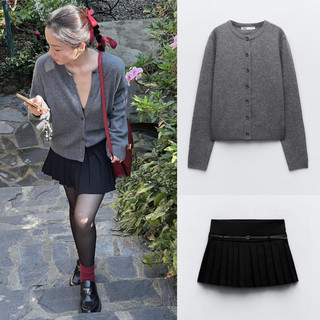 Áo cardigan Za.ra len dệt kim basic xám