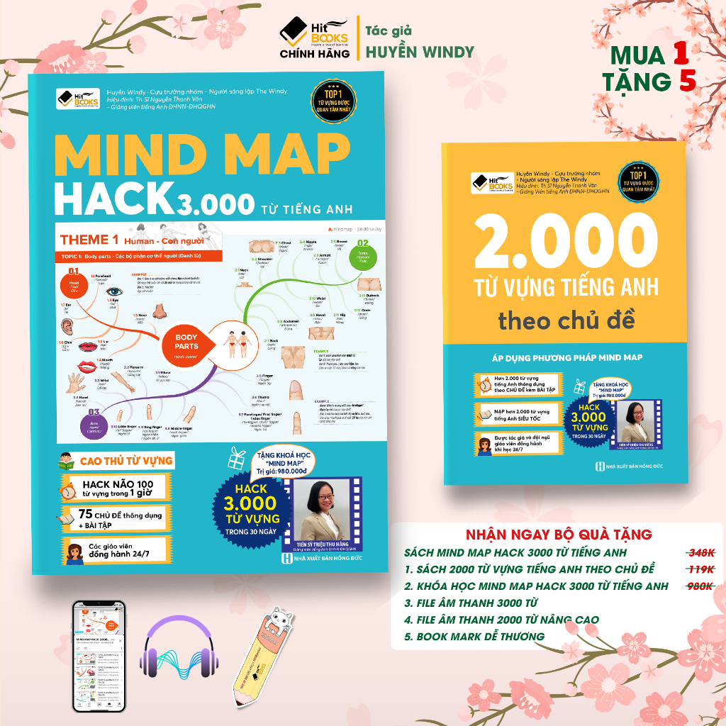 COMBO 2 Sách Mindmap Hack 3000 Từ tiếng Anh và Tự học 2000 Từ vựng Tiếng Anh - TẶNG KÈM KHOÁ HỌC CHI