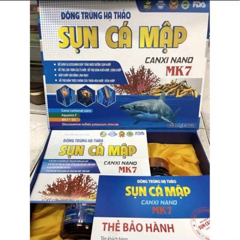 Viên uống Đông trùng hạ thảo Sụn cá mập Canxi nano MK7 - Hộp 2 lọ cao cấp x 30 viên