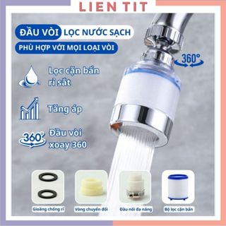 Đầu lọc nước tăng áp xoay 360 độ, Đầu vòi lọc nước kèm lõi lọc nước sạch công nghệ bông lọc micron cao cấp