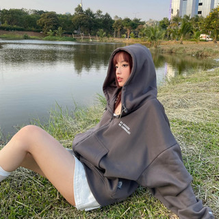 Áo khoác HoodieZip dây kéo nỉ lót bông in nổi thêu REGODS form rộng unisex nam nữ nỉ bông 350gsm - Hoodiezip Be Minimali