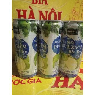 Nước dừa xiêm có thịt dừa Santaco thùng 24 lon