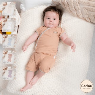 Bộ cộc sơ sinh raglan cookie cài chéo chất cotton tăm lạnh cho bé yêu