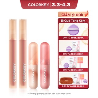 Set 4 thỏi son COLORKEY -2 Watery Tint Không Dính Cốc 1.8g màu P307 + O308 & 2 Son Kem Bùn Mousse COLORKEY với Lớp Nhung