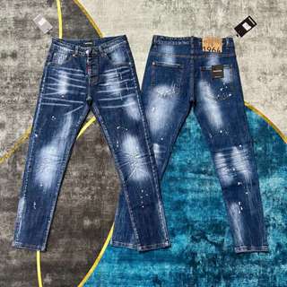 Quần Jean Nam DSQ2 Xanh Đậm Loang Nhăn 3 D Hai Bên Gối Cực Đẹp Quần Bò Nam Siêu Siêu Hottrend 2024