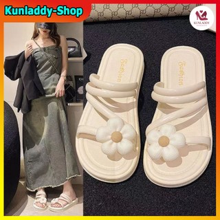 Dép quai ngang mảnh đính hoa cúc đế bánh mì siêu êm chân