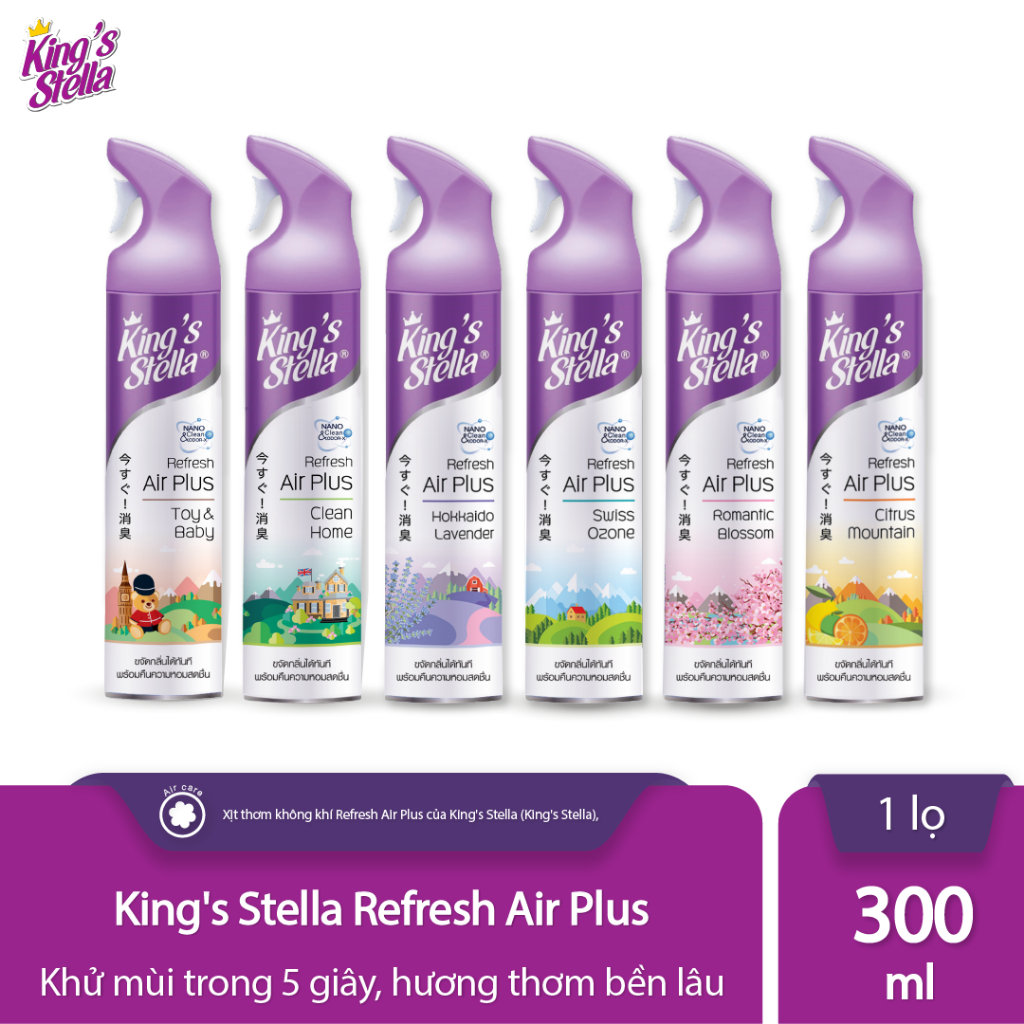 DATE GẦN Xịt thơm không khí Refresh Air Plus của King's Stella - khử mùi ẩm mốc, thơm mát 300 ml