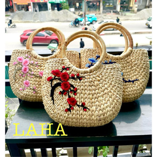  Túi lục bình đính hoa quai mây siêu xinh size 25 cm hàng loại đẹp 