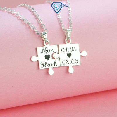 Dây chuyền đôi bạc mảnh ghép khắc tên theo yêu cầu DCD0044 - Trang Sức TNJ