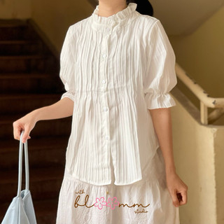 Áo babydoll kiểu nữ cổ trụ viền bèo bo tay tông màu pastel siêu xinh - withbloomm.studio