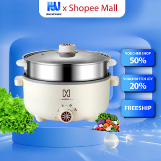 Nồi Lẩu Điện MANDELI, Nồi Điện Mini Đa Năng Kèm Xửng Hấp INOX Dung Tích 4L Phù Hợp Cho Gia Đình 2-3 Người NEW