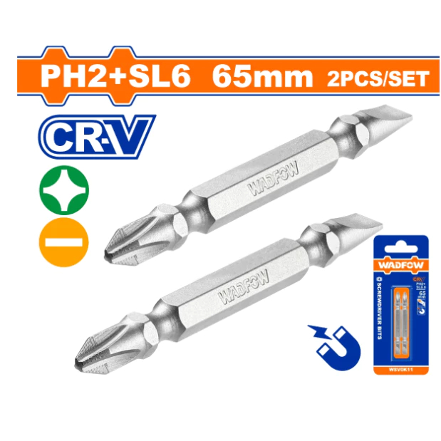 Bộ 2 Mũi bắt  vít 2 đầu  PH2+SL6  65mm