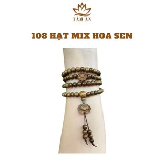 Vòng trầm hương 108 hat 6mm mix hoa sen làm từ trầm tốc tự nhiên, vòng tay trầm hương cho nữ