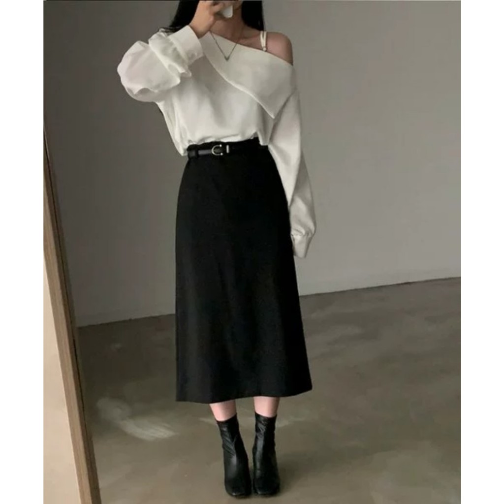 Áo lệch vai trễ vai sơ mi dáng rộng phong cách Hàn Quốc phù hợp đi học đi chơi đi làm | BigBuy360 - bigbuy360.vn