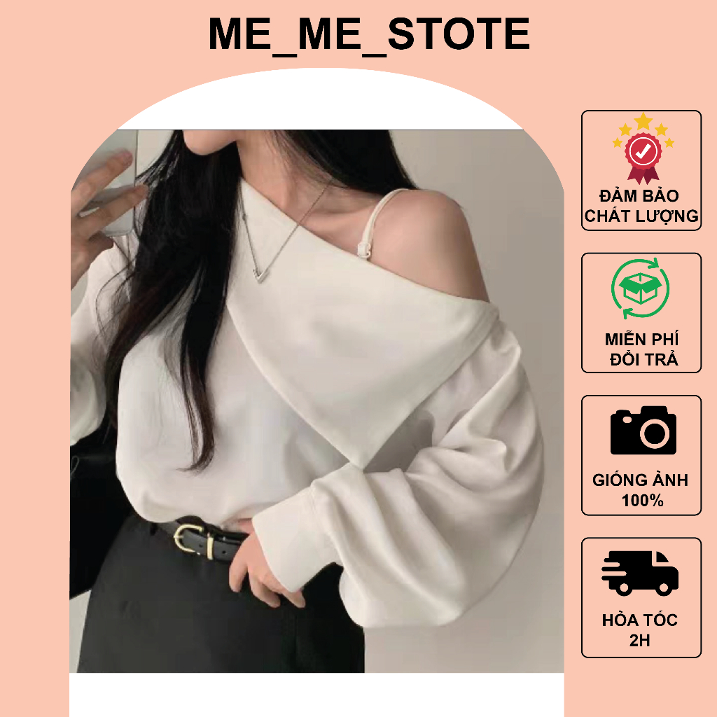 Áo lệch vai trễ vai sơ mi dáng rộng phong cách Hàn Quốc phù hợp đi học đi chơi đi làm | BigBuy360 - bigbuy360.vn