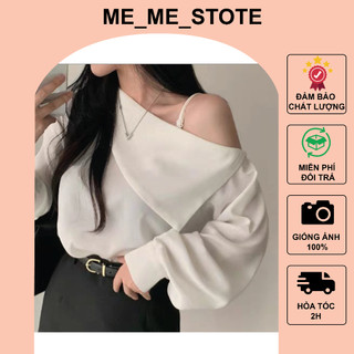 Áo sơ mi cổ lệch trễ vai dáng rộng phong cách Hàn Quốc phù hợp đi học đi chơi đi làm