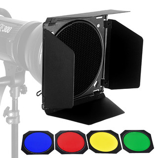 Barn Door Cắt Sáng, Tụ Sáng, Lưới Tổ Ong Kèm 4 Filter Màu
