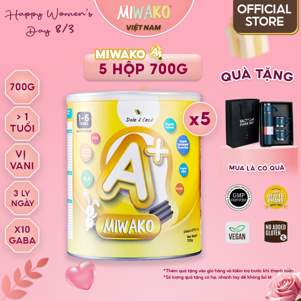 Sữa Công Thức Hạt Hữu Cơ Miwako A+ Vị Vani 700g x 5 Hộp (3.5kg) - Miwako Việt Nam