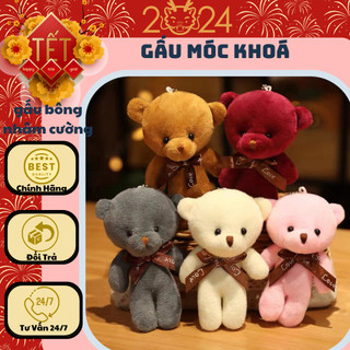 Móc khoá gấu bông teddy đeo nơ mềm mịn