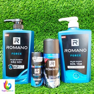 Combo Romano Force: Dầu Gội 650g + Sữa Tắm 650g + Xịt 150ml + Lăn 50ml