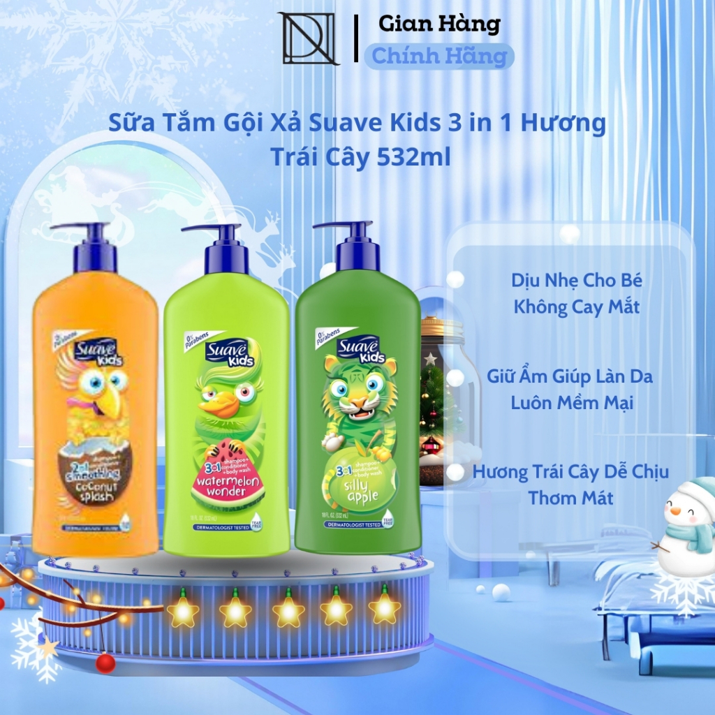 Sữa Tắm Gội Xả Suave Kids 3 in 1 Hương Trái Cây 532ml