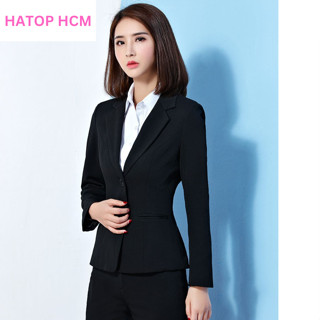 Áo vest nữ công sở tay dài, tay lỡ HATOP HCM cao cấp màu đen, xanh đen, trắng vải tuyết mưa loại 1 AVTD491