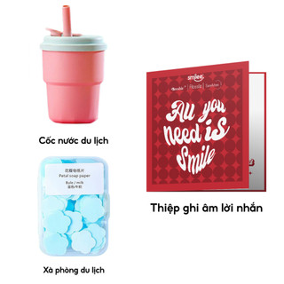 Sét 3 quà tặng gồm 1 cốc du lịch - 1 thiệp cảm ơn - 1 xà phòng du lịch