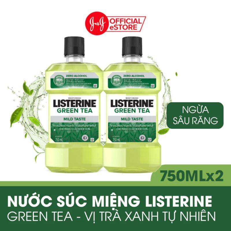 Bộ 2 Chai Nước Súc Miệng Listerine Trà Xanh 750ml x 2