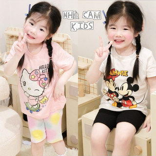 Set 2b áo cộc kèm legging cho bé gái , set 2b mickey trắng - hồng cộc tay - nhà cam