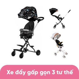 Xe đẩy cho bé, xe đẩy gấp gọn 2 chiều 3 tư thế nằm, ngả, ngồi có đệm + mái m8 cao cấp